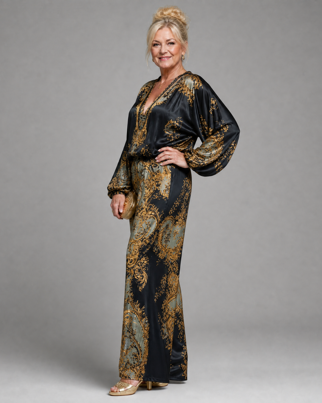 Valoria | Blouse Imprimée Baroque Et Ensemble Pantalons Larges