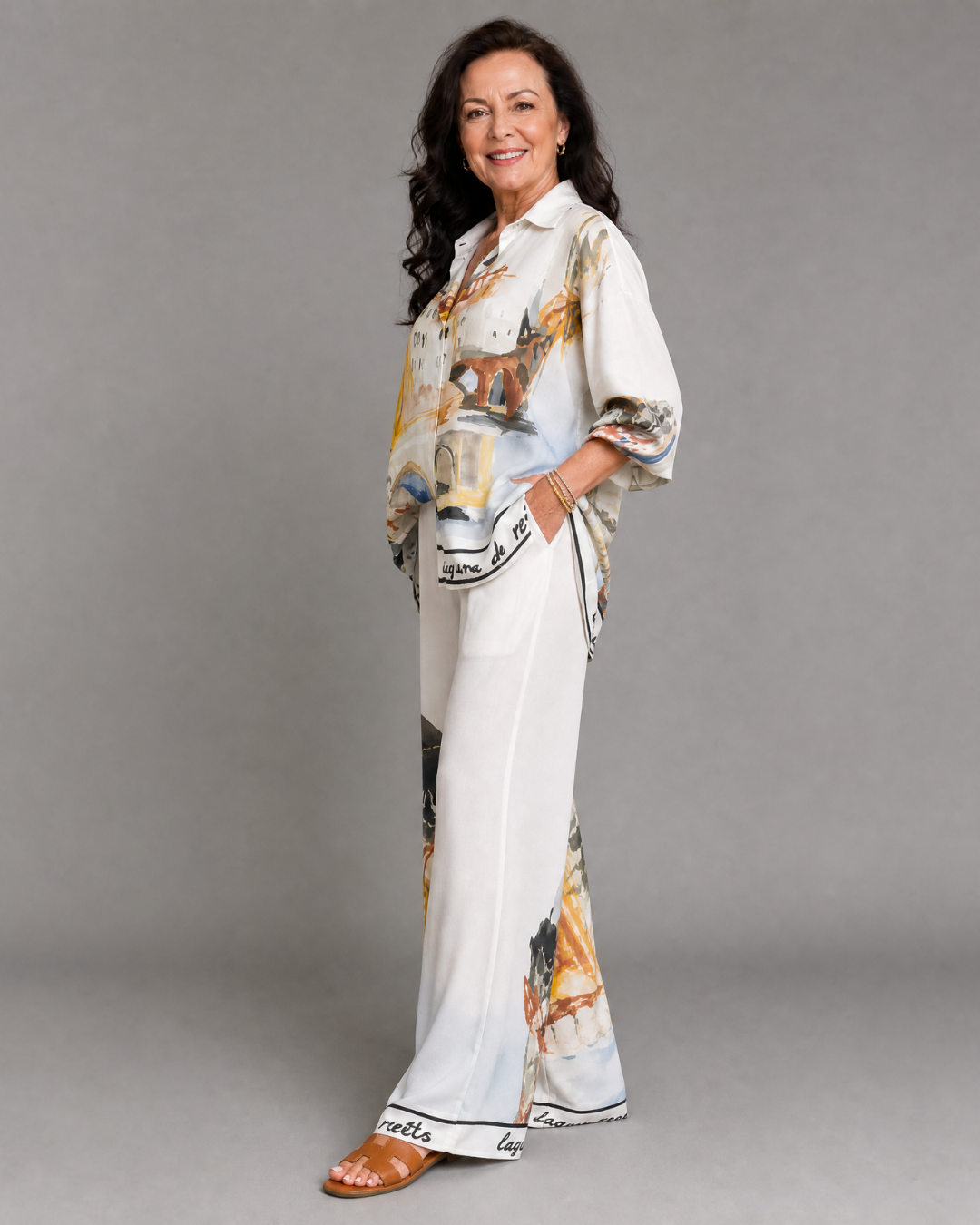 Calyra | Blouse à Imprimé Artistique et Ensemble de Pantalons Amples
