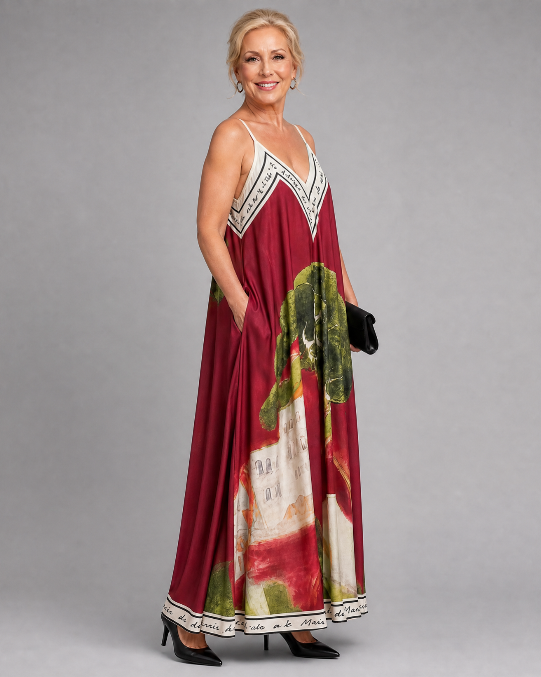Lira | Robe Midi Flottante Sans Manches avec Imprimé Paysager