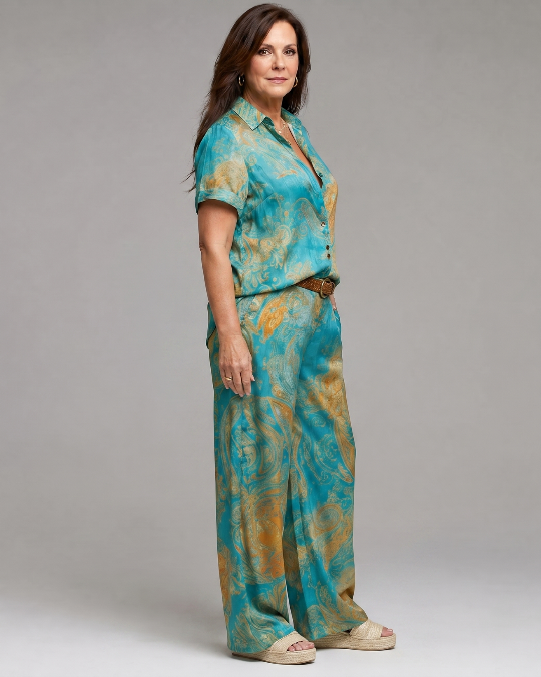 Zafim | Ensemble Haut À Manches Courtes Imprimé Paisley Et Pantalons Amples