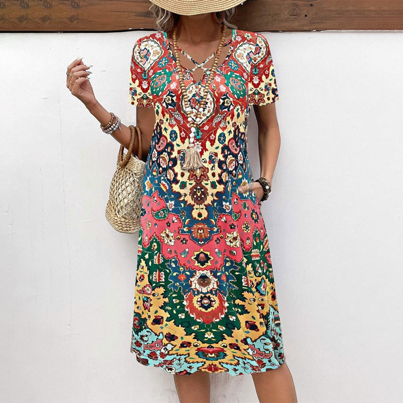 Vintage Ethnic Print Dress