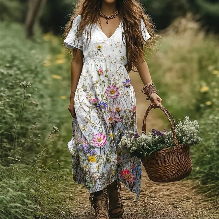 Vintage Floral Print Dress
