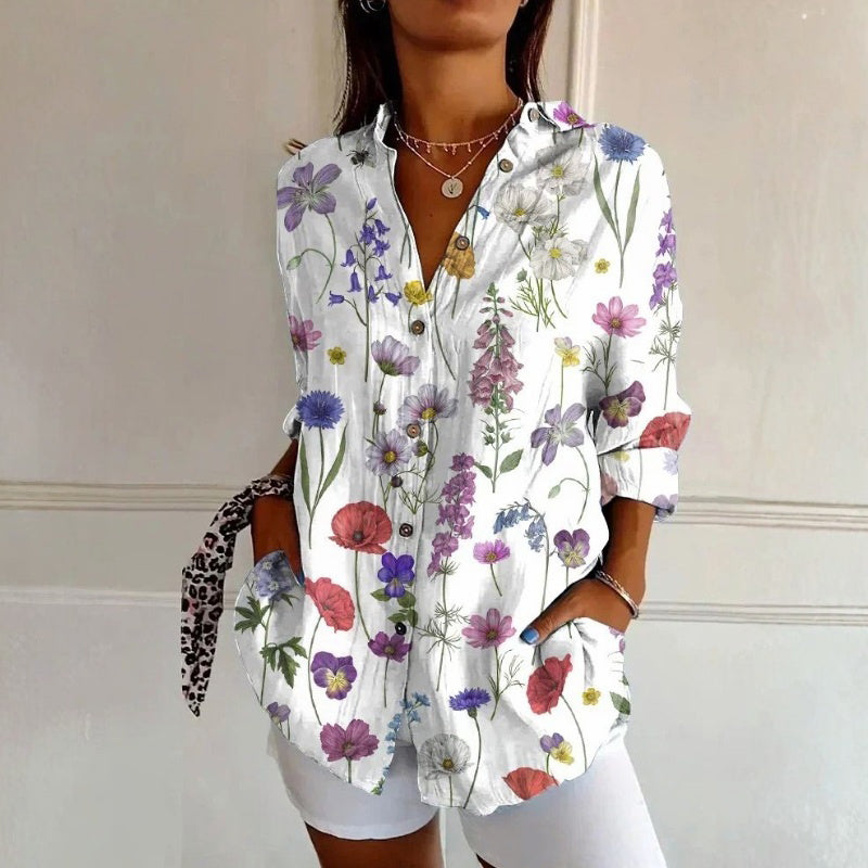 【Long Sleeve】Casual Floral Print Blouse