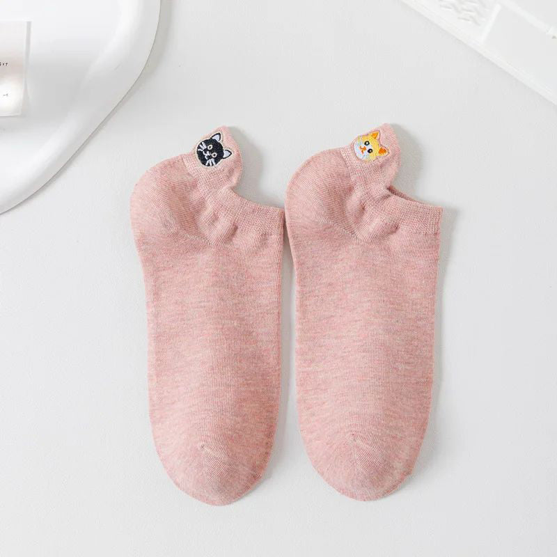 Casual Cat Embroidery Socks