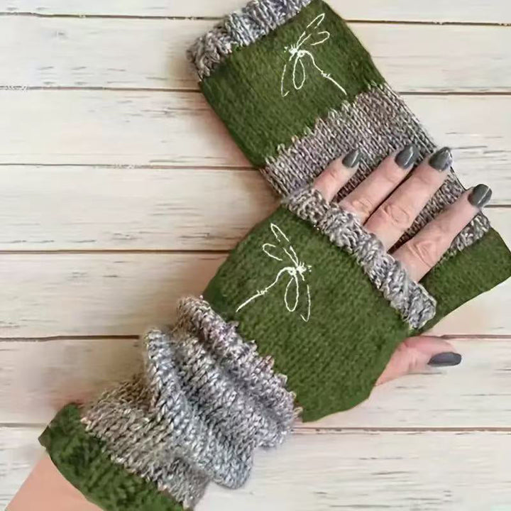 Warm Dragonfly Pattern Gloves