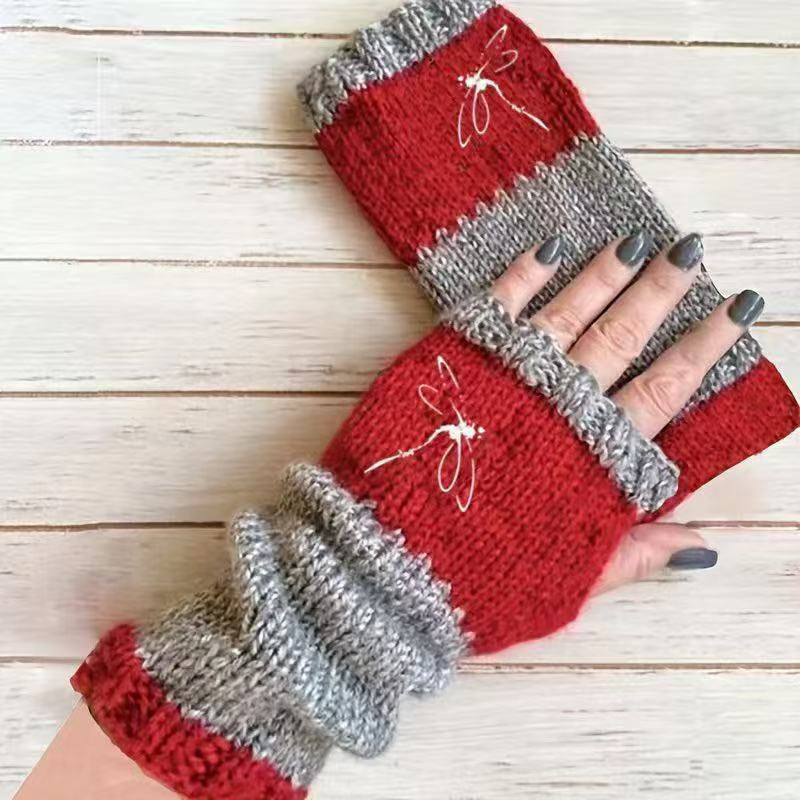 Warm Dragonfly Pattern Gloves