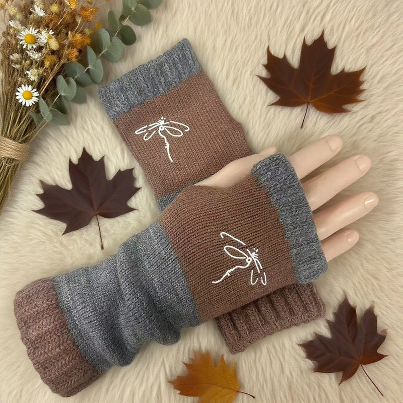 Warm Dragonfly Pattern Gloves