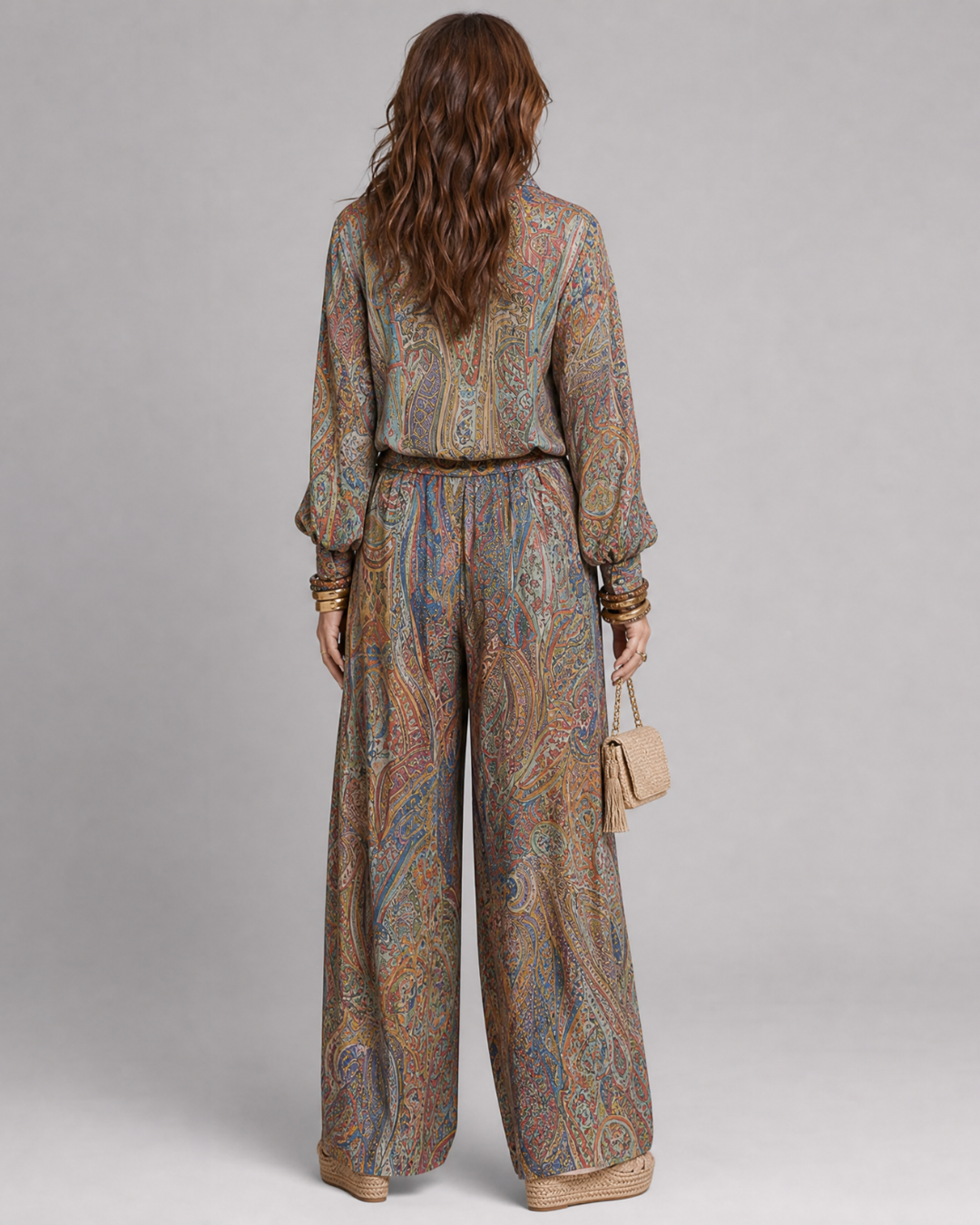 Virezza | Blouse à imprimé paisley orné et ensemble de pantalons à jambes larges