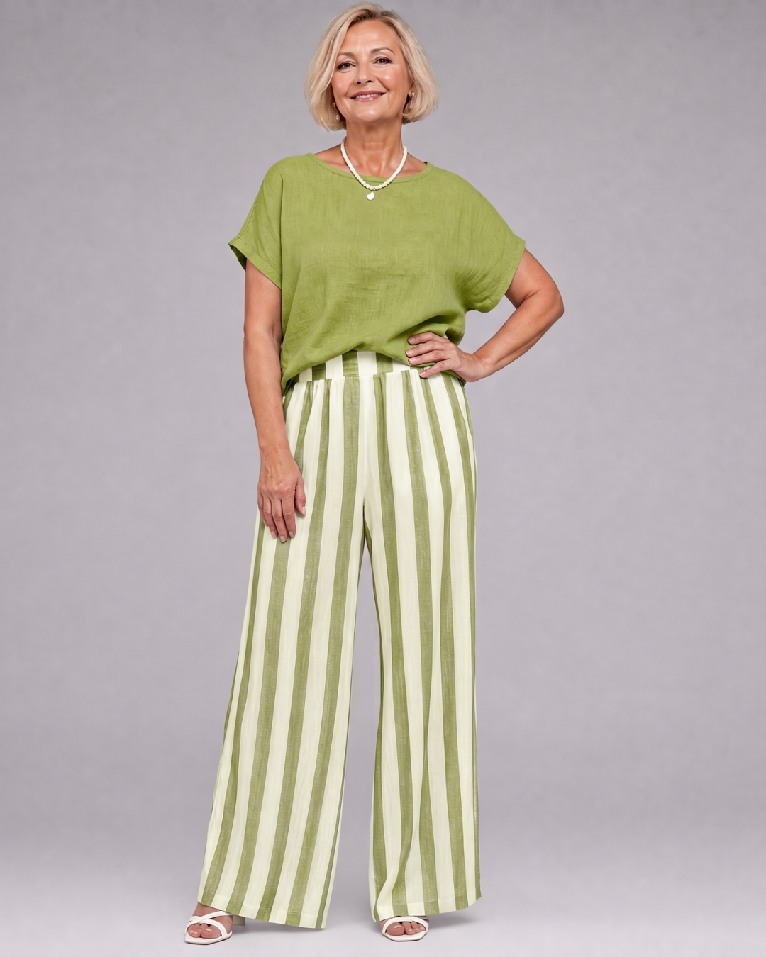 Miolna | Ensemble Top en Mélange de Lin et Pantalons à Jambes Larges Rayés