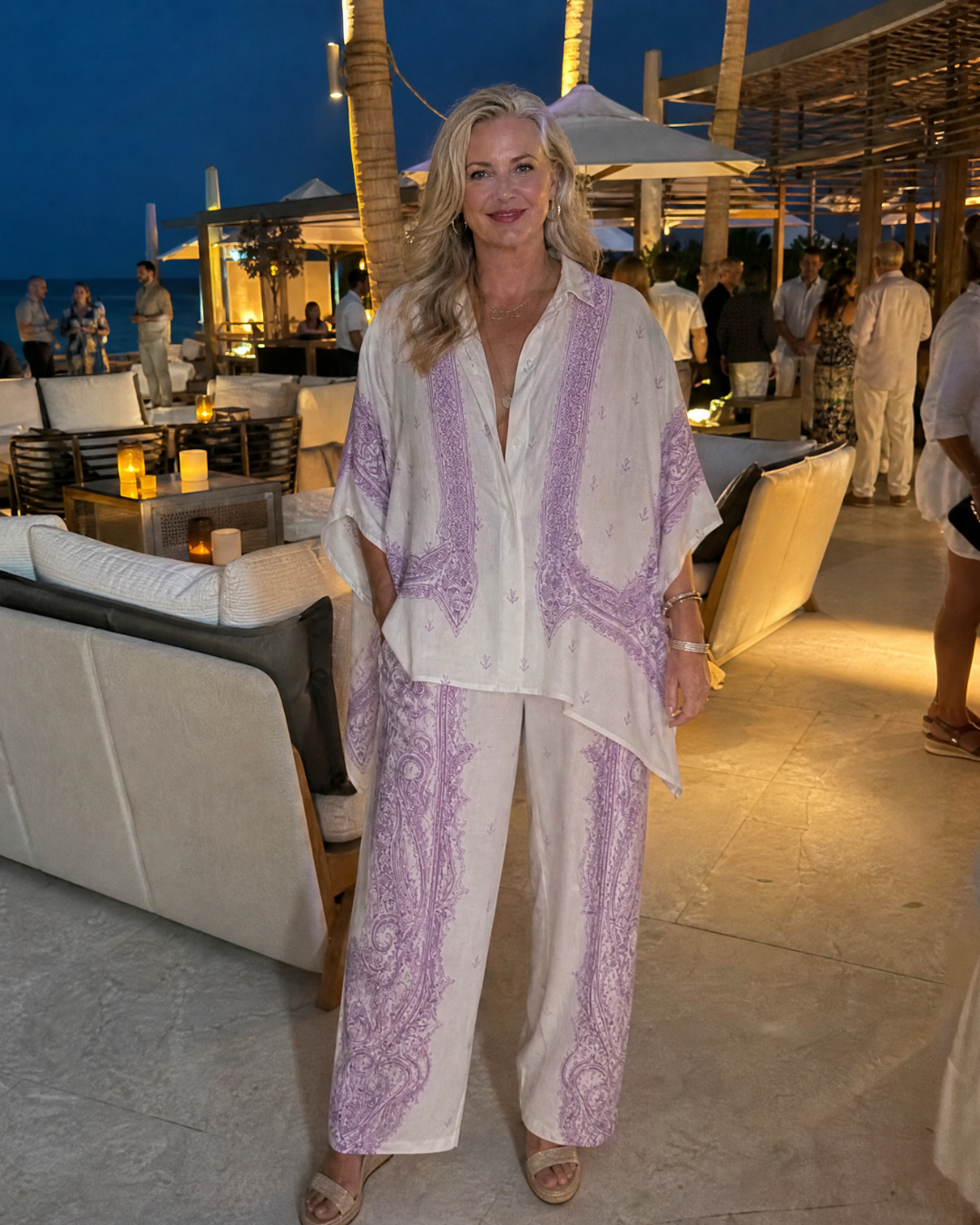 Sodaya | Ensemble Chemise Oversize à Imprimé Doux et Pantalon Large