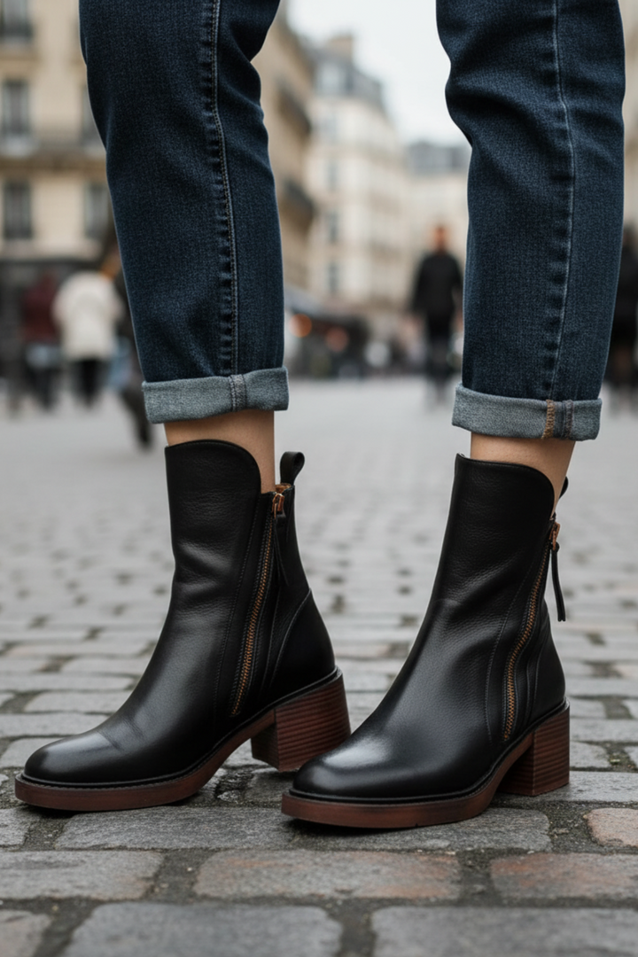 Aveline - Bottes cuir noir élégantes & confortables