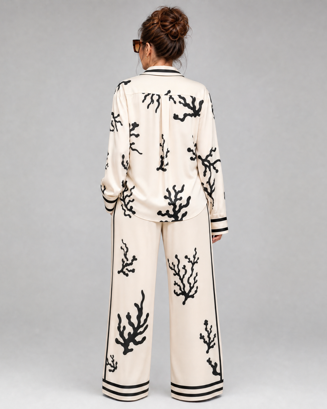 Omeni | Chemise à Imprimé Côtier Abstrait et Ensemble de Pantalons Amples