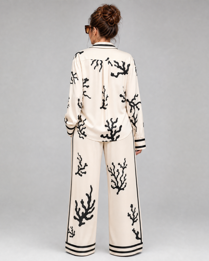 Omeni | Chemise à Imprimé Côtier Abstrait et Ensemble de Pantalons Amples