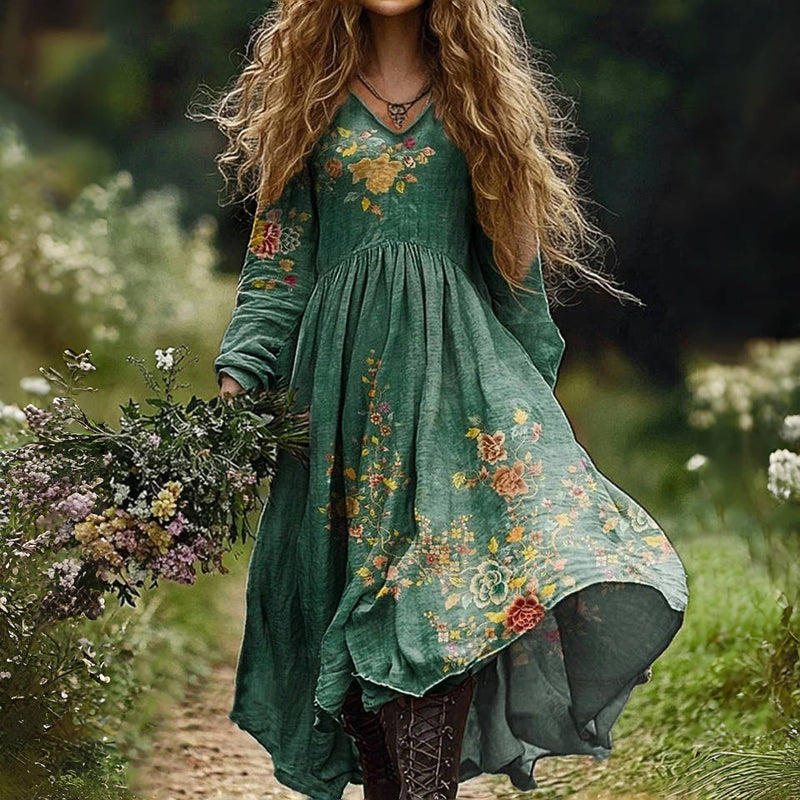 Vintage Floral Print Dress