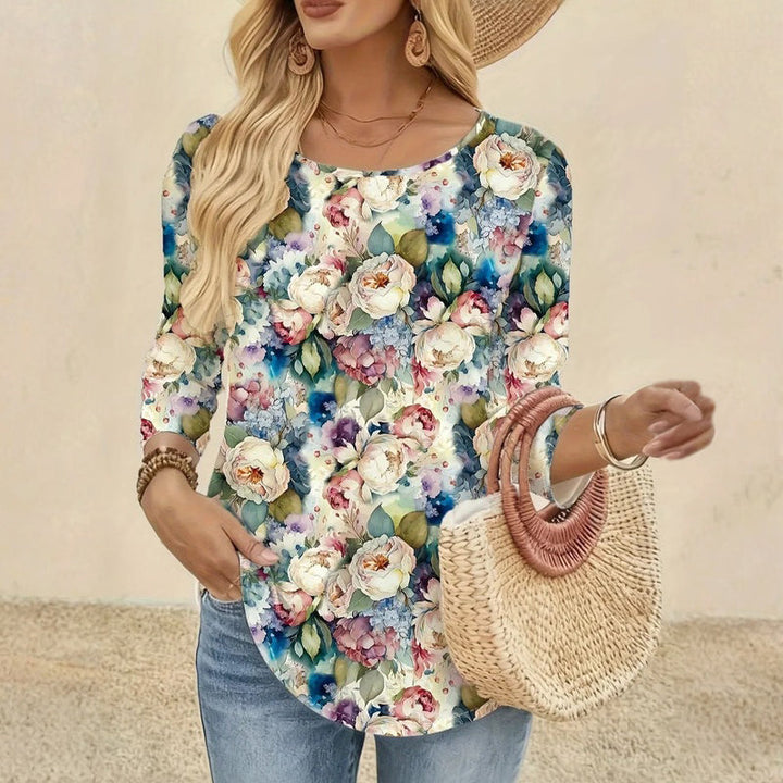 【Long Sleeve】Vintage Floral Print T-Shirt