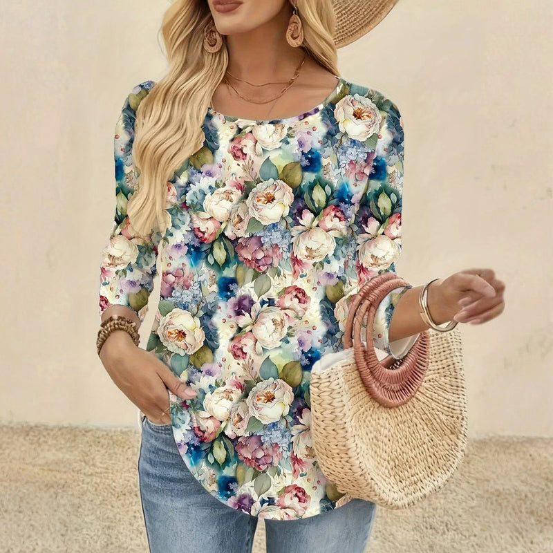 【Long Sleeve】Vintage Floral Print T-Shirt