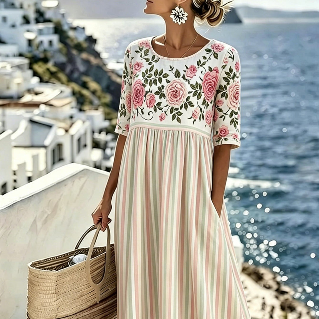 Elodie™ | Robe Midi Rayée Rose Vintage