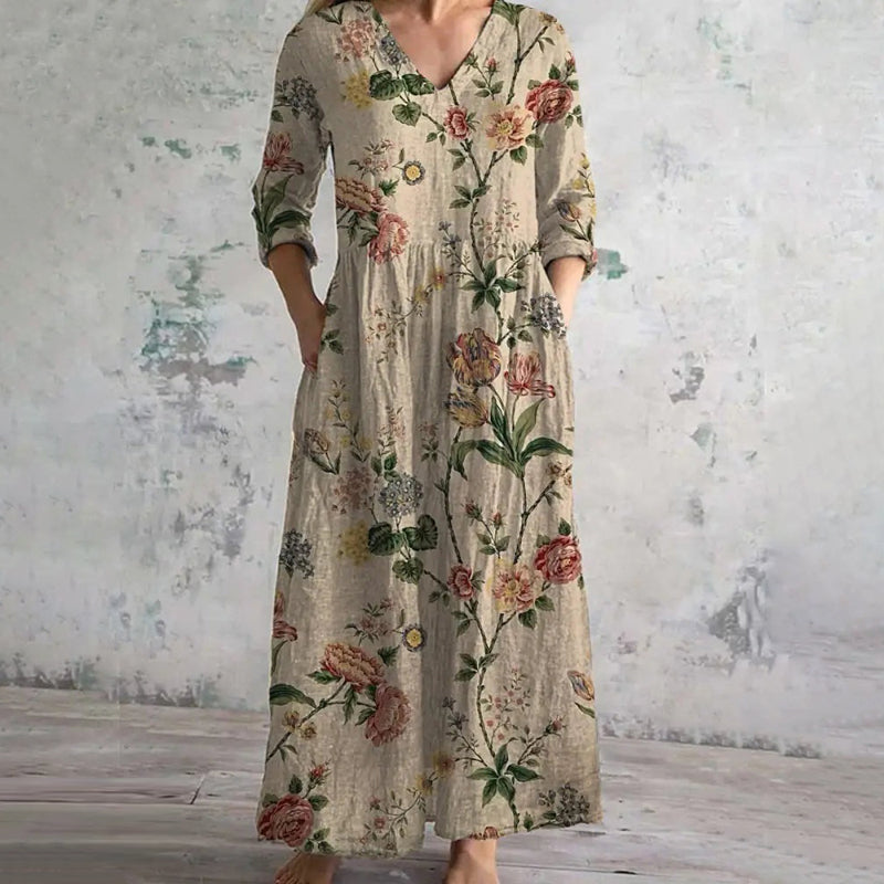【Long Sleeve】Vintage Floral Print Dress