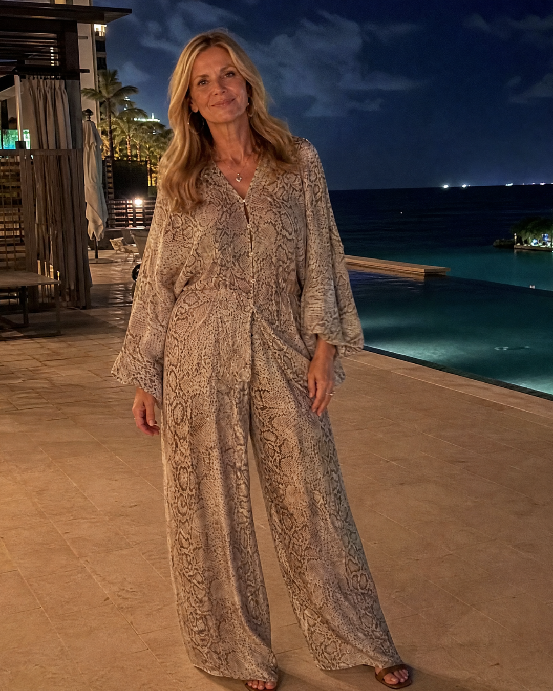 Esmoria | Blouse Drapée Imprimé Serpent Et Ensemble Pantalons Large