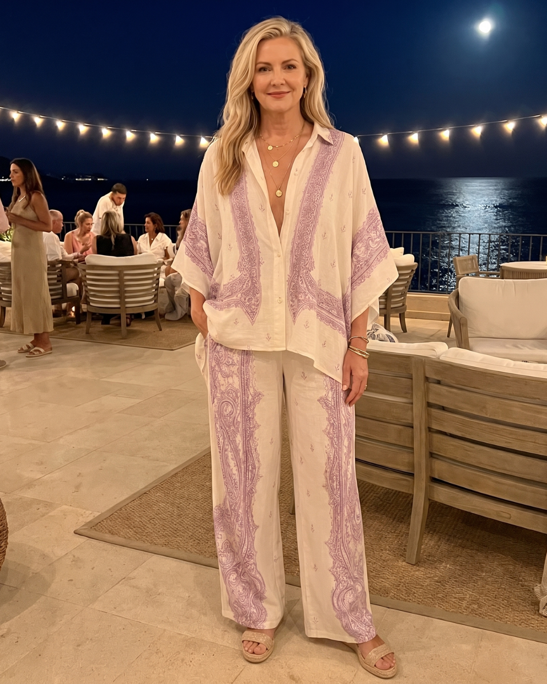Sodaya | Ensemble Chemise Oversize à Imprimé Doux et Pantalon Large