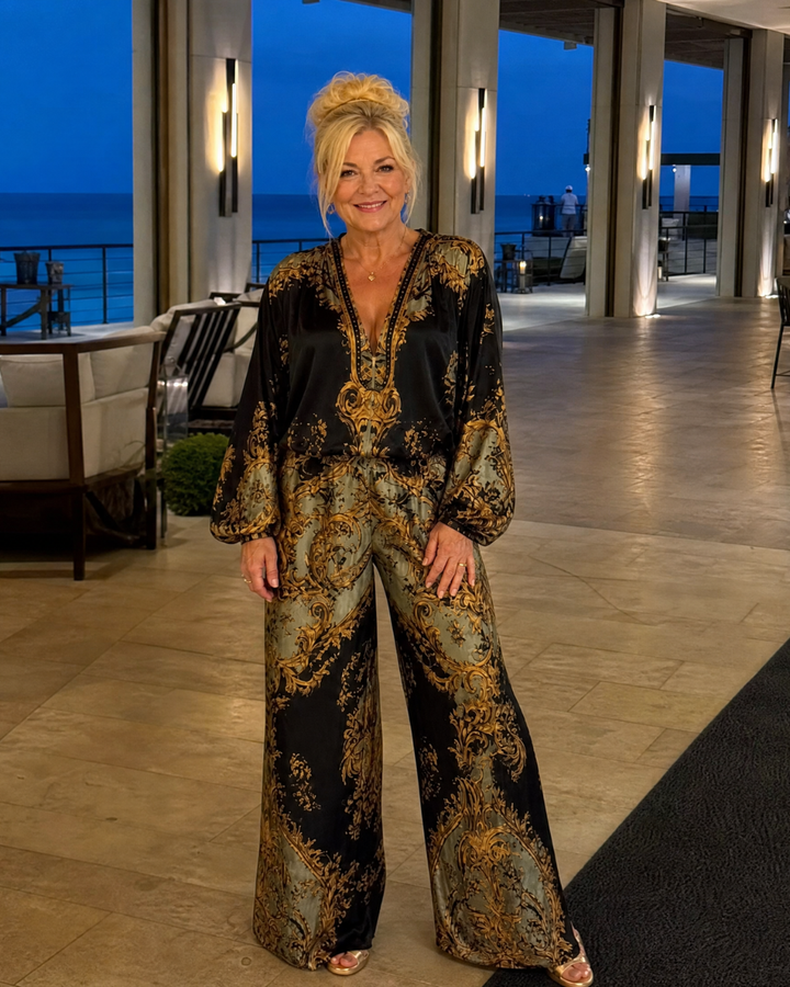 Valoria | Blouse Imprimée Baroque Et Ensemble Pantalons Larges