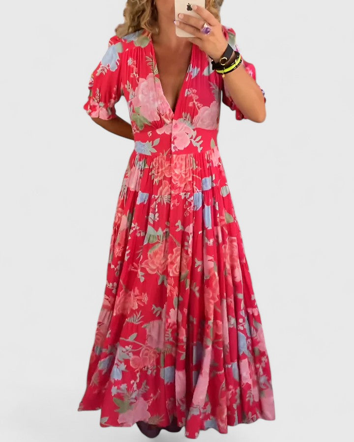Minelda | Robe V en Fleurs Élégante