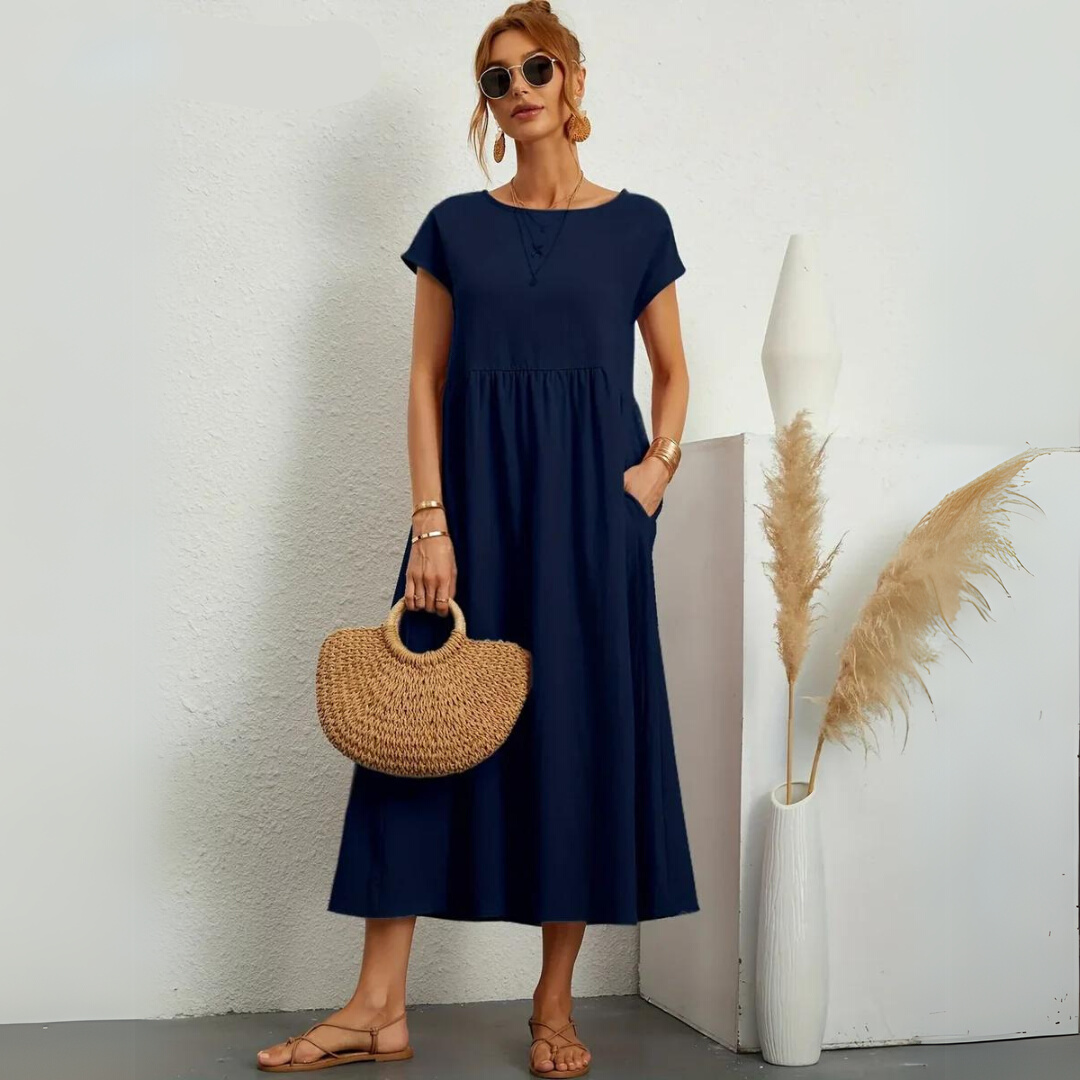 Isla - Robe Midi Décontractée en Coton