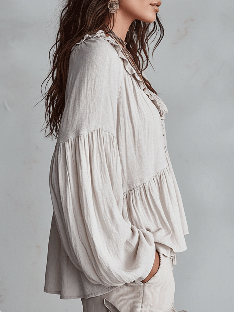 Blouse Bohémienne Douce à Volants Inspirée du Vintage