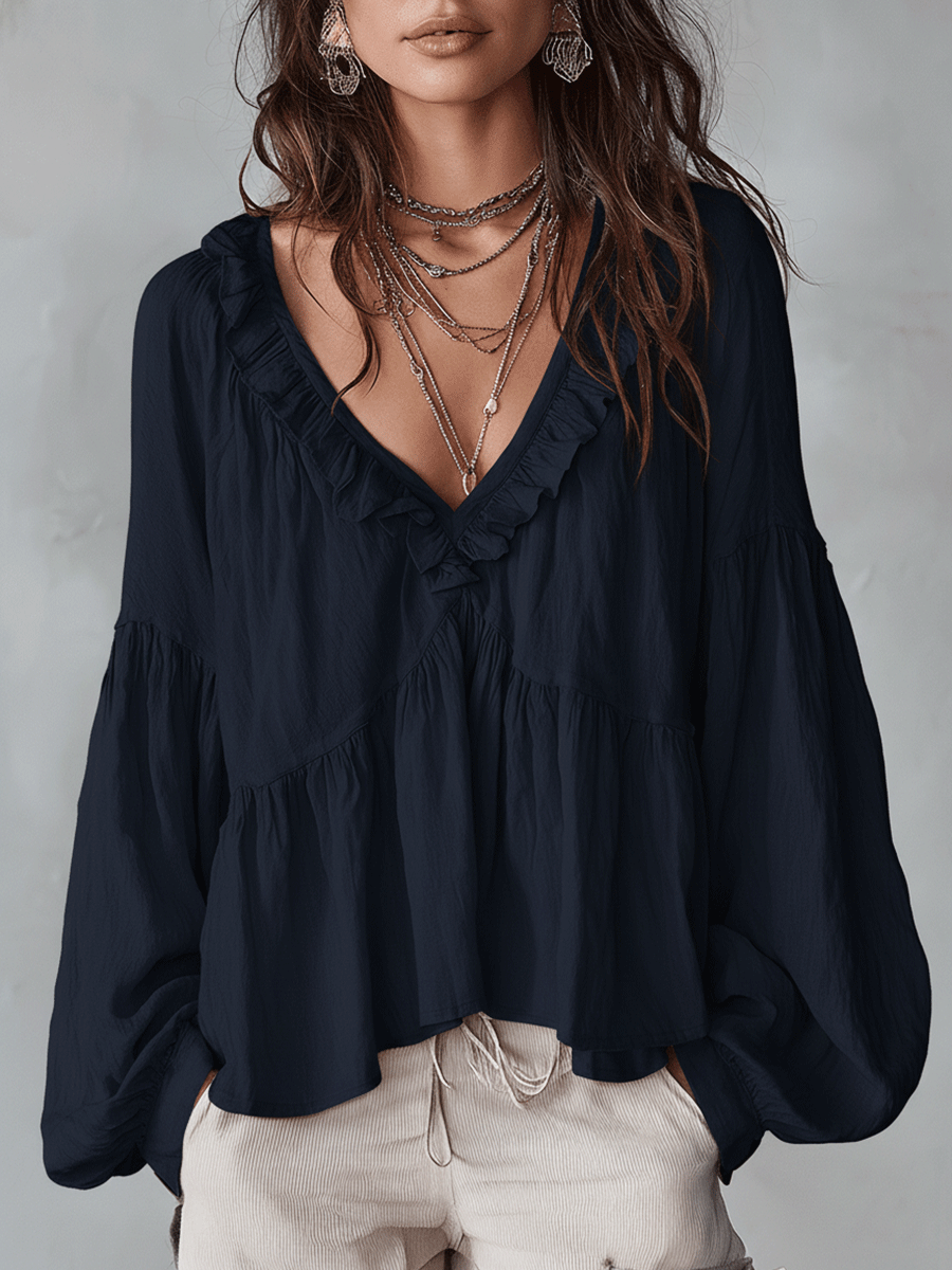 Blouse Bohémienne Douce à Volants Inspirée du Vintage