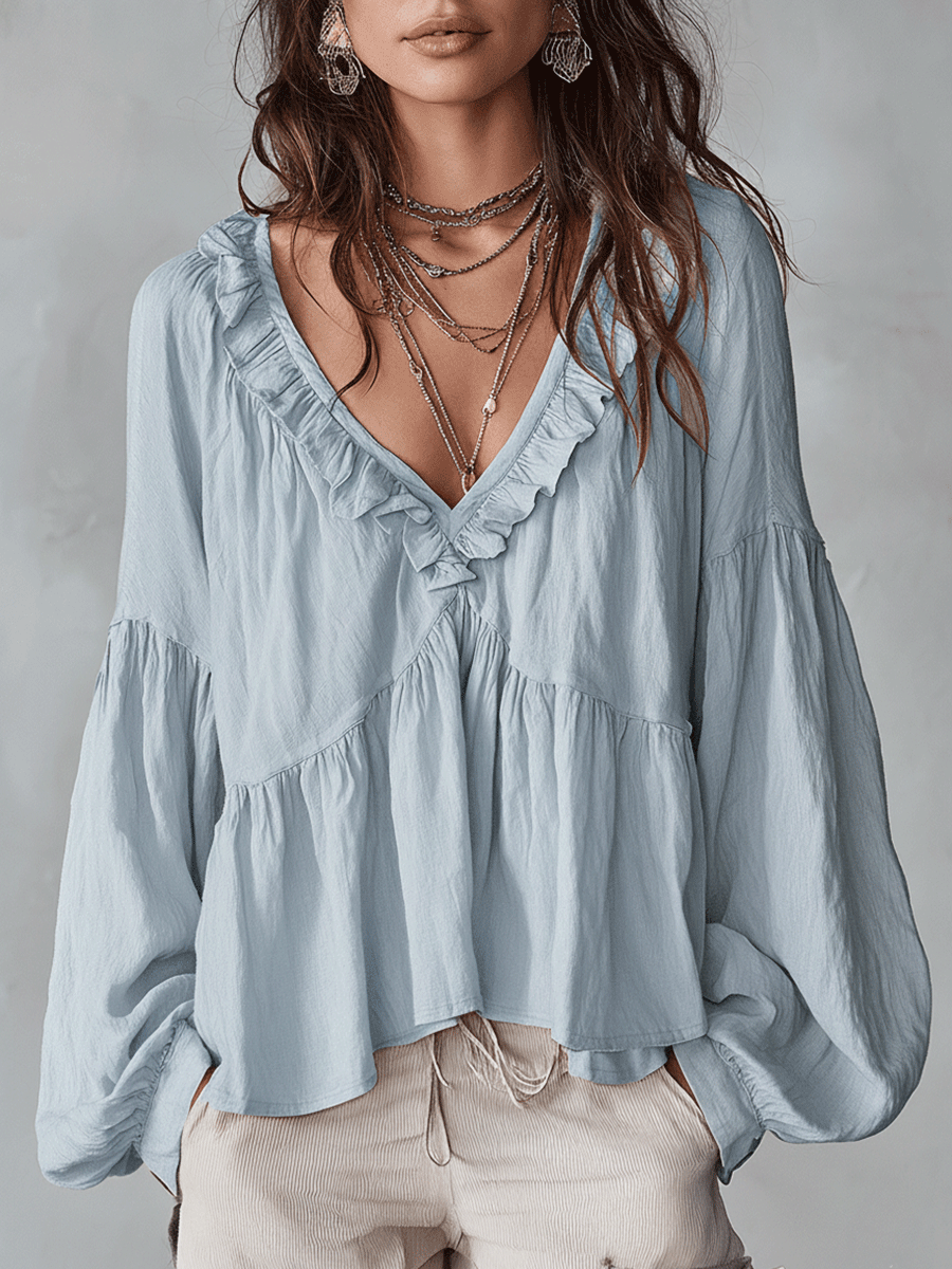 Blouse Bohémienne Douce à Volants Inspirée du Vintage