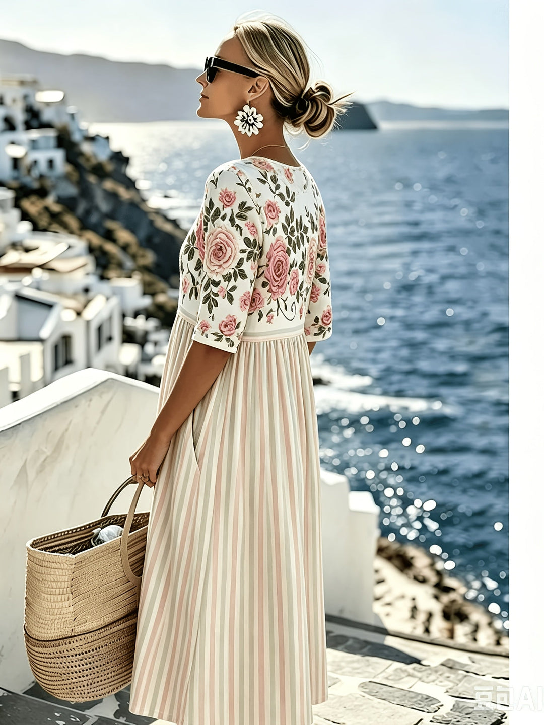 Elodie™ | Robe Midi Rayée Rose Vintage
