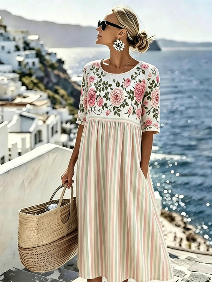 Elodie™ | Robe Midi Rayée Rose Vintage