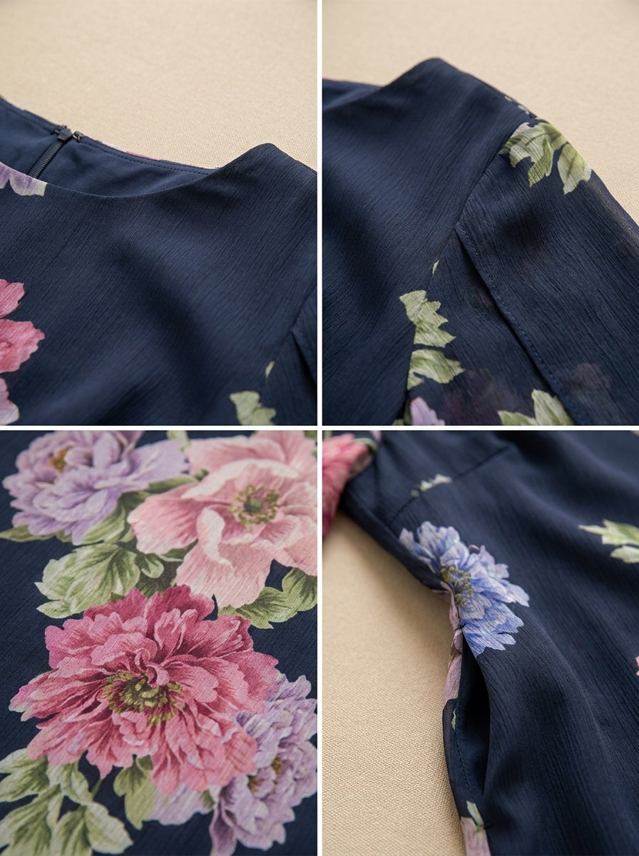 Floral Print Maxi Dress Lightweight Chiffon Comfort