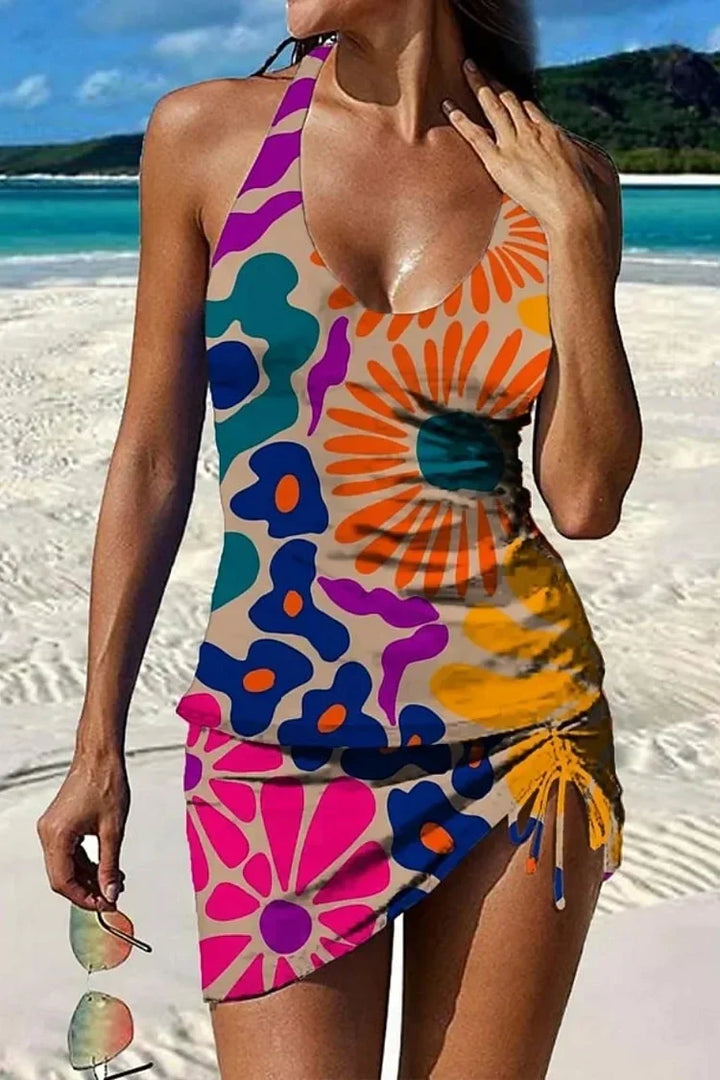 Fiesta - Floral tankini set with graphic design that covers the abdomen
