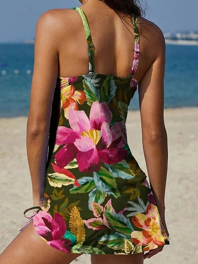 Fiesta - Floral tankini set with graphic design that covers the abdomen