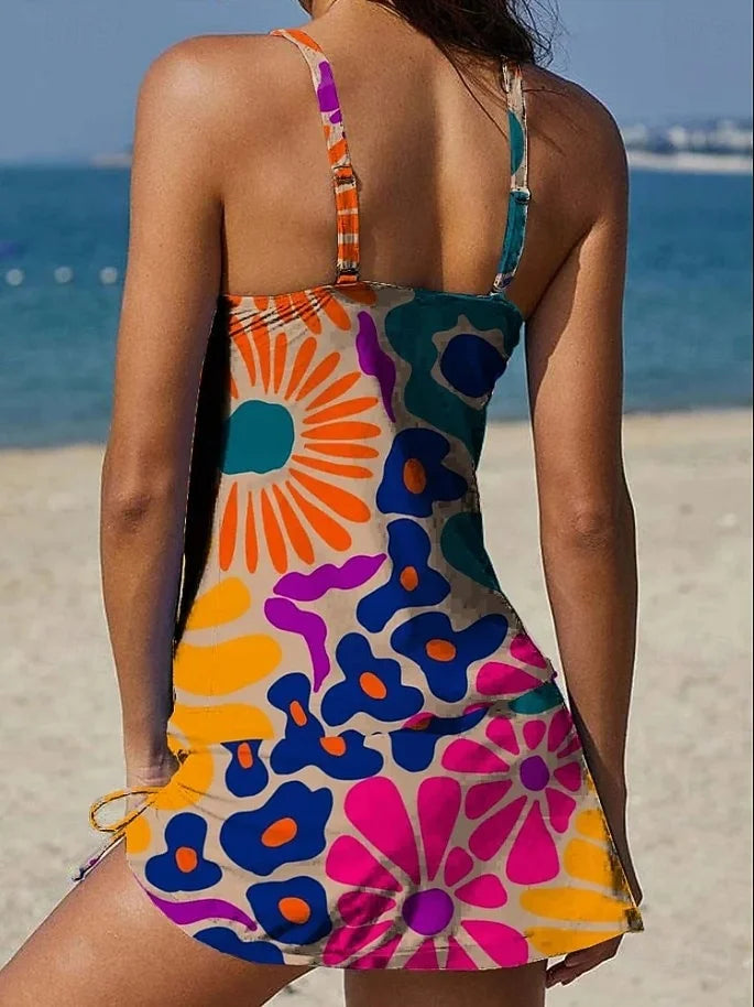 Fiesta - Floral tankini set with graphic design that covers the abdomen