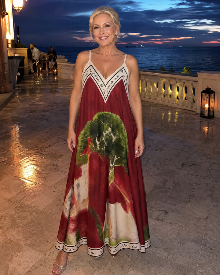 Lira | Robe Midi Flottante Sans Manches avec Imprimé Paysager