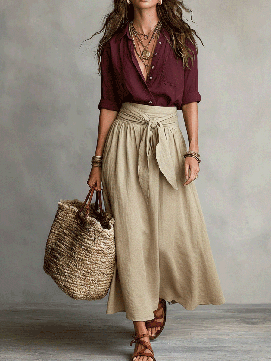 Estella - Ensemble élégant de blouse et jupe midi