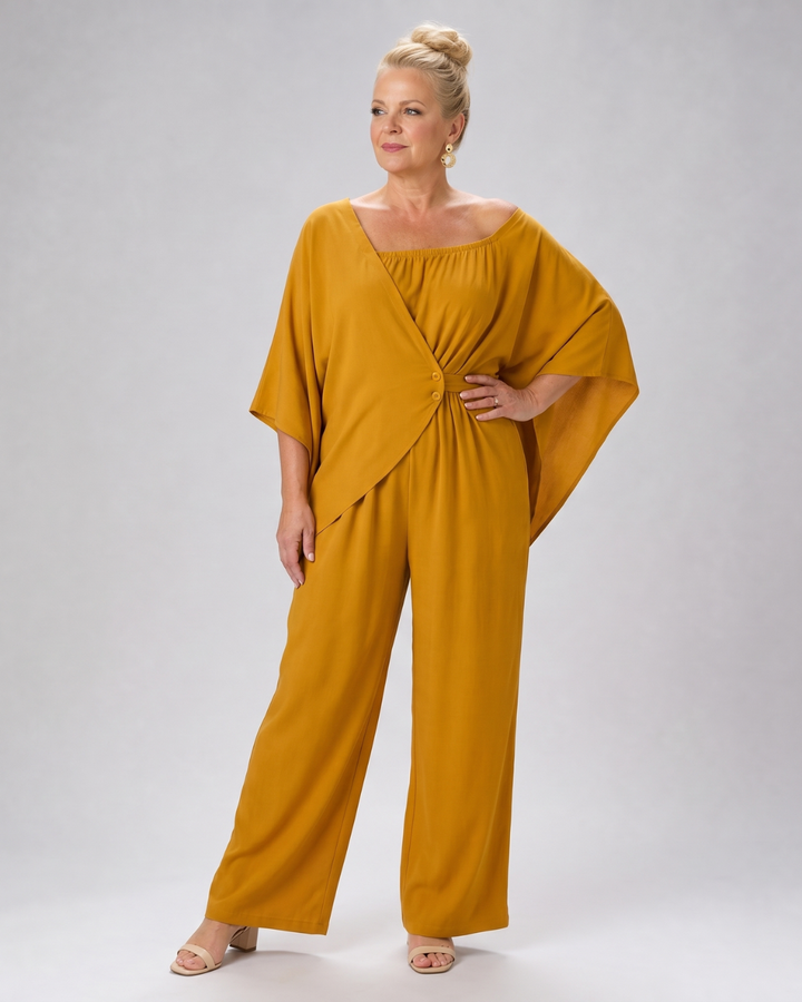 Vemrina | Haut drapé à épaules dénudées et ensemble de pantalons larges
