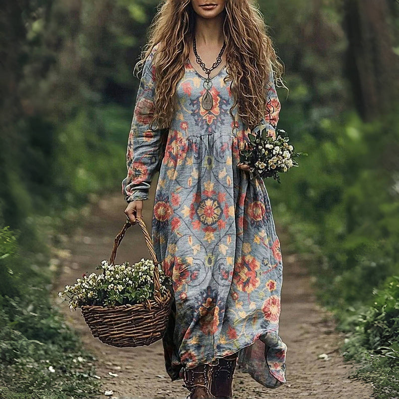 Vintage Ethnic Print Dress