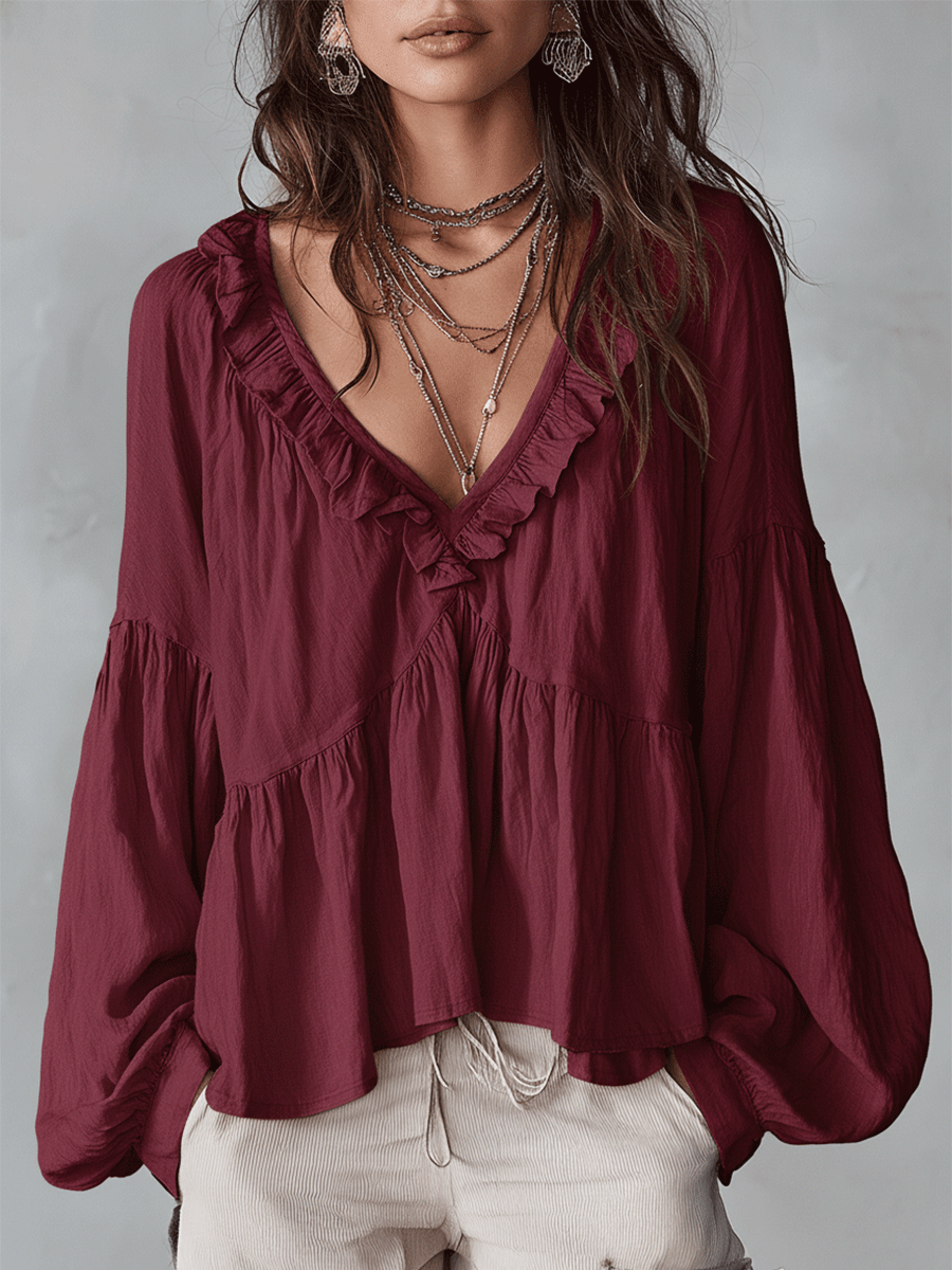 Blouse Bohémienne Douce à Volants Inspirée du Vintage