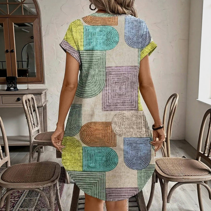 Vintage Geometric Print Dress