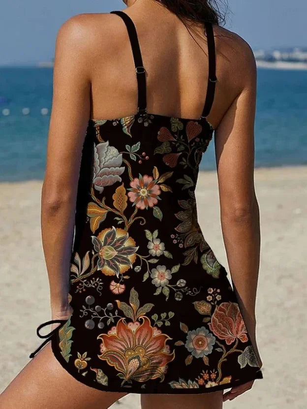 Fiesta - Floral tankini set with graphic design that covers the abdomen
