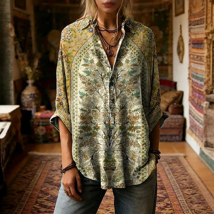 【Long Sleeve】Vintage Floral Print Blouse
