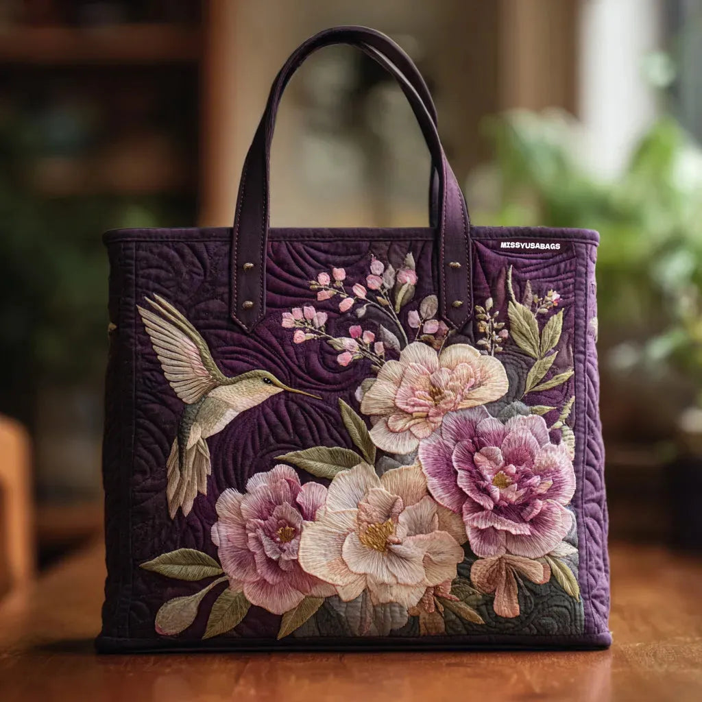 Sac Matelassé Artisanal - Colibri et Orchidées