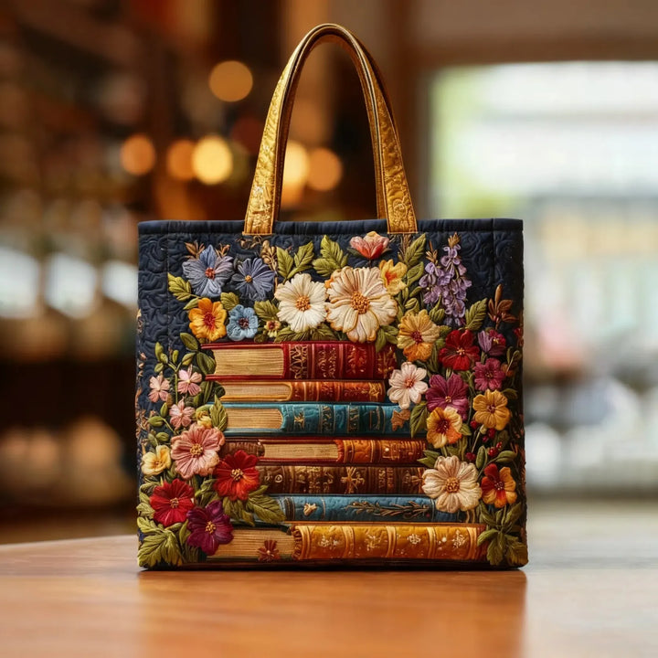 Sac Shopper Artisanal - Imprimé Floral et Livres