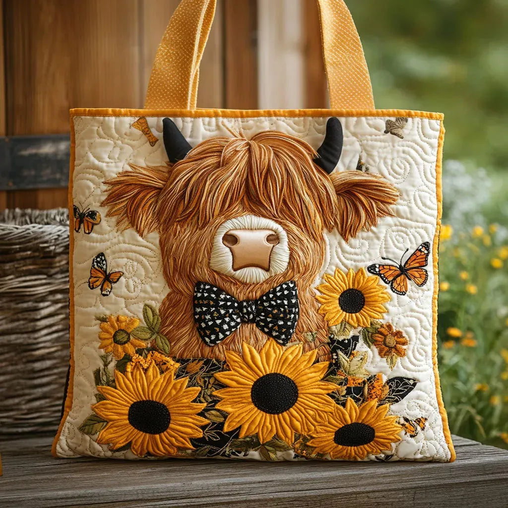 Sac à Matelassé - Vache des Highlands avec Tournesols
