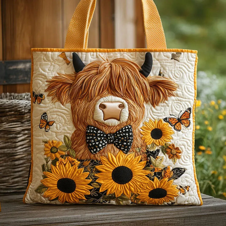 Sac à Matelassé - Vache des Highlands avec Tournesols