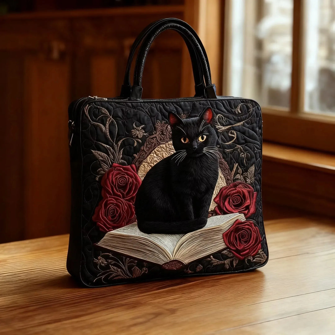 Sac Quilté Artisanale - Chat Noir sur les Livres