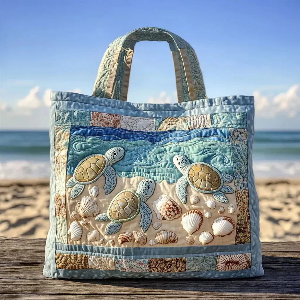 Sac Shopper Matelassé Artisanal - Tortues Marines